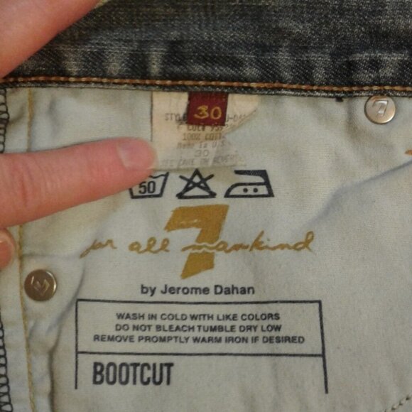 7 For All Mankind Size 30 x 32 Jeans Mens Bootcut Blue Denim Distressed - Picture 4 of 8